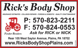 Quality Craftsmanship , Rick's Body Shop, Plains, PA